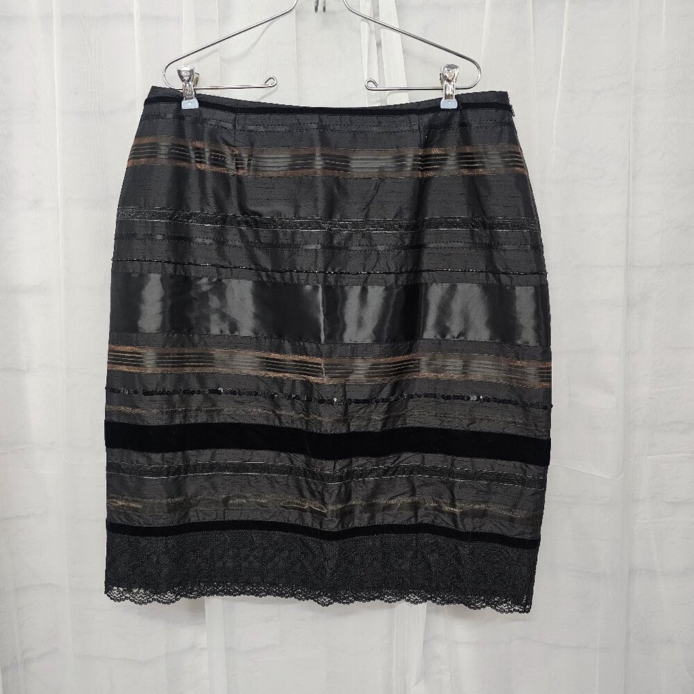 Vintage Alfani Skirt Black Goth Whimsigoth Lace Velvet Satin A-line Silk 14W - Picture 9 of 9
